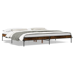 vidaXL Bed Frame Smoked Oak 200x200 cm Engineered Wood and Metal