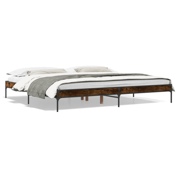 vidaXL Bed Frame Smoked Oak 200x200 cm Engineered Wood and Metal