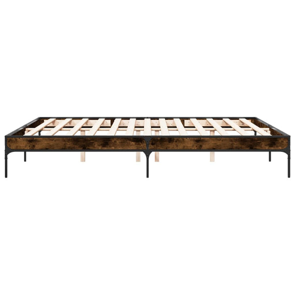 vidaXL Bed Frame Smoked Oak 200x200 cm Engineered Wood and Metal