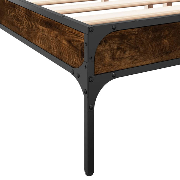vidaXL Bed Frame Smoked Oak 200x200 cm Engineered Wood and Metal