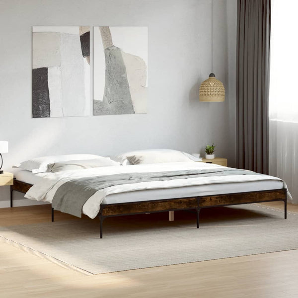 vidaXL Bed Frame Smoked Oak 200x200 cm Engineered Wood and Metal