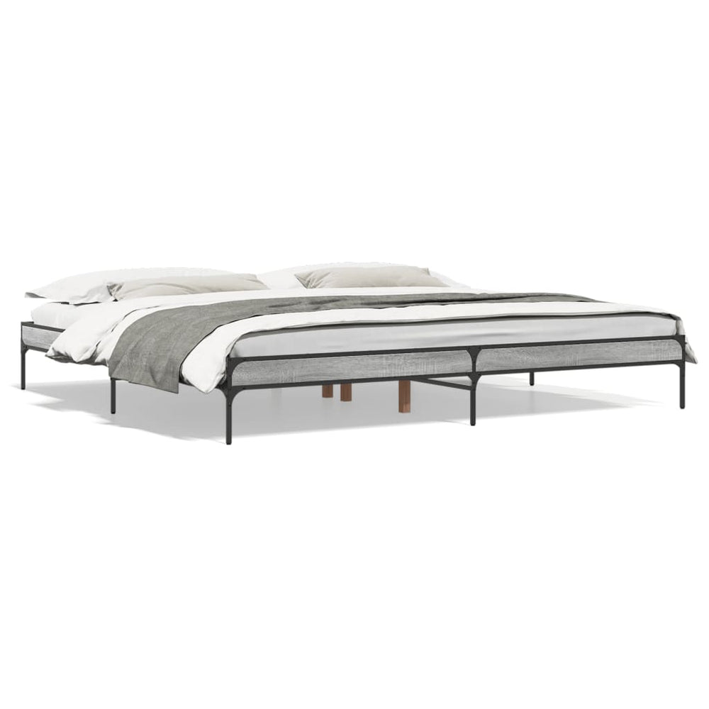 vidaXL Bed Frame Gray Sonoma 200x200 cm Engineered Wood and Metal