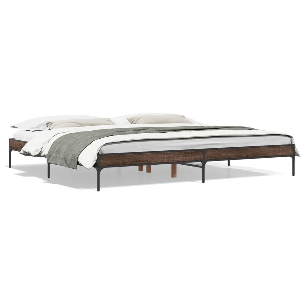 vidaXL Bed Frame Brown Oak Look 200x200 cm Engineered Wood Metal