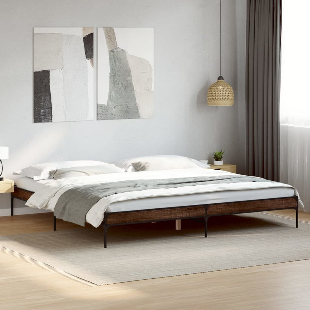 vidaXL Bed Frame Brown Oak Look 200x200 cm Engineered Wood Metal