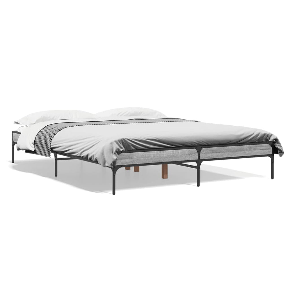 vidaXL Bed Frame Grey Sonoma 160x200 cm Engineered Wood and Metal