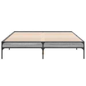 vidaXL Bed Frame Grey Sonoma 160x200 cm Engineered Wood and Metal