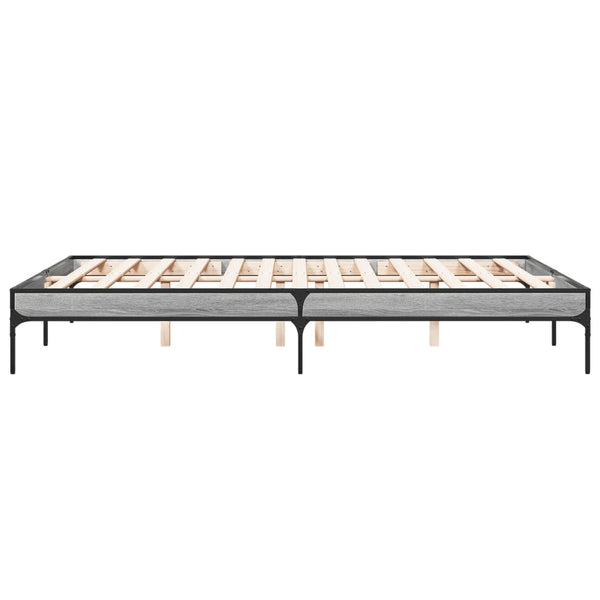 vidaXL Bed Frame Grey Sonoma 160x200 cm Engineered Wood and Metal