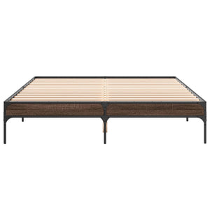 vidaXL Bed Frame Brown Oak Look 160x200 cm Engineered Wood Metal