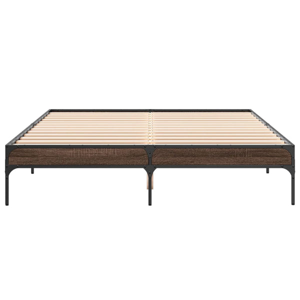 vidaXL Bed Frame Brown Oak Look 160x200 cm Engineered Wood Metal