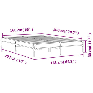 vidaXL Bed Frame Brown Oak Look 160x200 cm Engineered Wood Metal