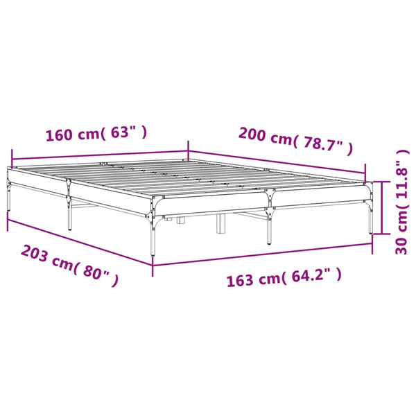 vidaXL Bed Frame Brown Oak Look 160x200 cm Engineered Wood Metal
