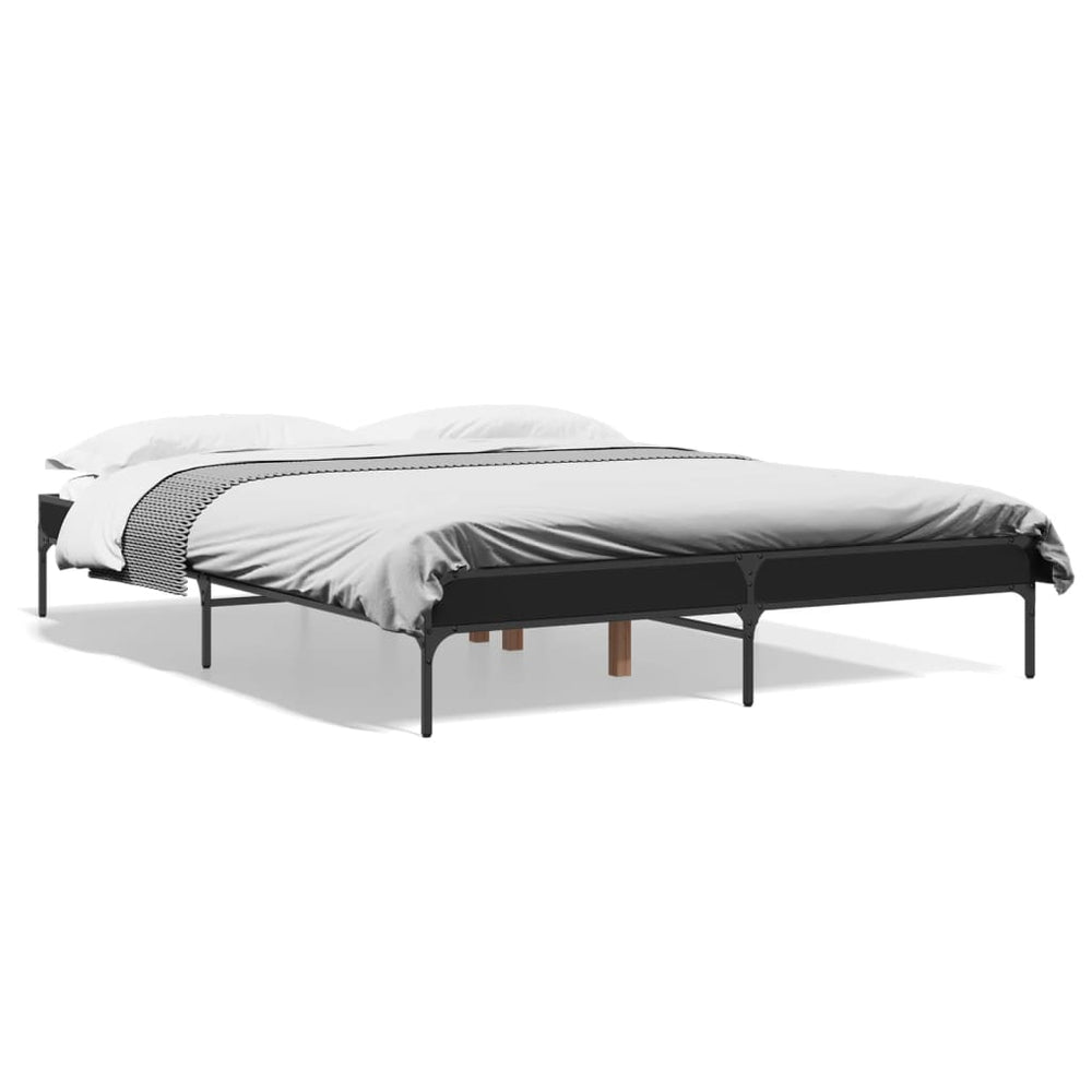 vidaXL Bed Frame Black 150x200 cm Engineered Wood and Metal