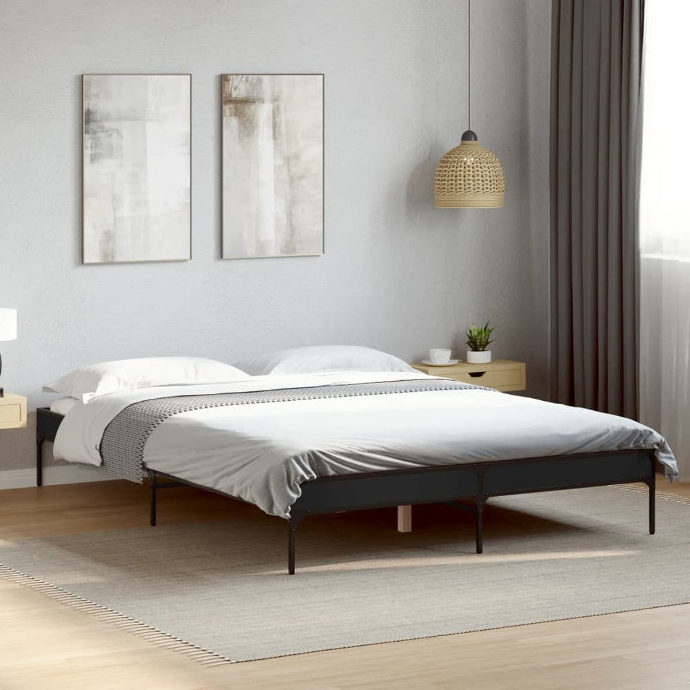 vidaXL Bed Frame Black 150x200 cm Engineered Wood and Metal