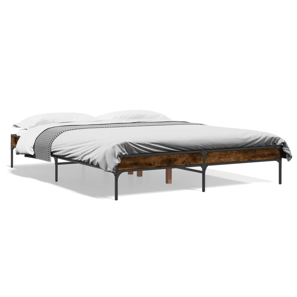 vidaXL Bed Frame Smoked Oak 150x200 cm Engineered Wood and Metal