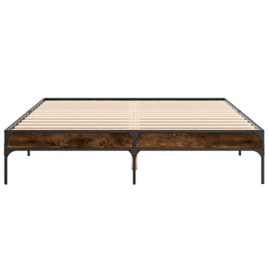 vidaXL Bed Frame Smoked Oak 150x200 cm Engineered Wood and Metal