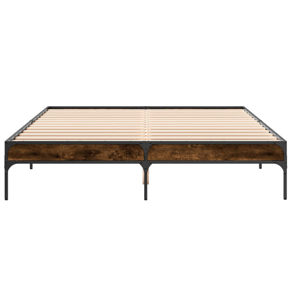 vidaXL Bed Frame Smoked Oak 150x200 cm Engineered Wood and Metal