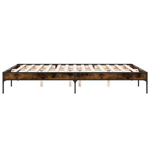 vidaXL Bed Frame Smoked Oak 150x200 cm Engineered Wood and Metal