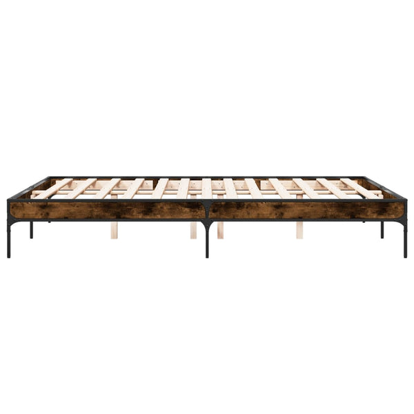 vidaXL Bed Frame Smoked Oak 150x200 cm Engineered Wood and Metal
