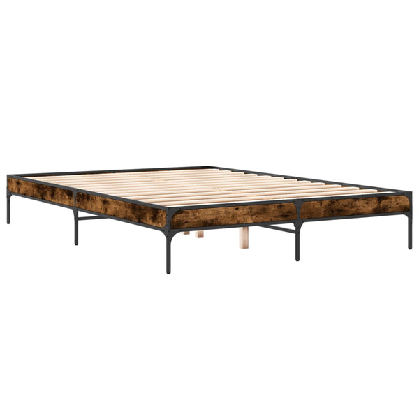 vidaXL Bed Frame Smoked Oak 150x200 cm Engineered Wood and Metal