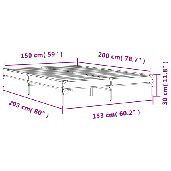 vidaXL Bed Frame Smoked Oak 150x200 cm Engineered Wood and Metal