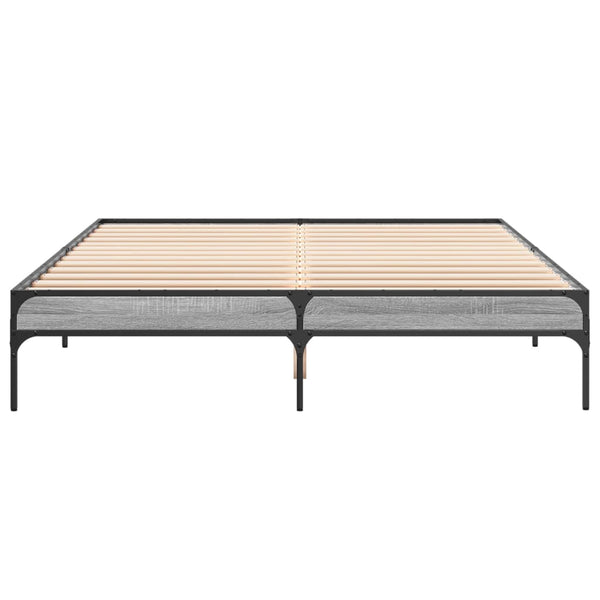 vidaXL Bed Frame Grey Sonoma 150x200 cm Engineered Wood and Metal