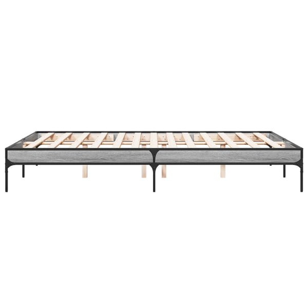 vidaXL Bed Frame Grey Sonoma 150x200 cm Engineered Wood and Metal