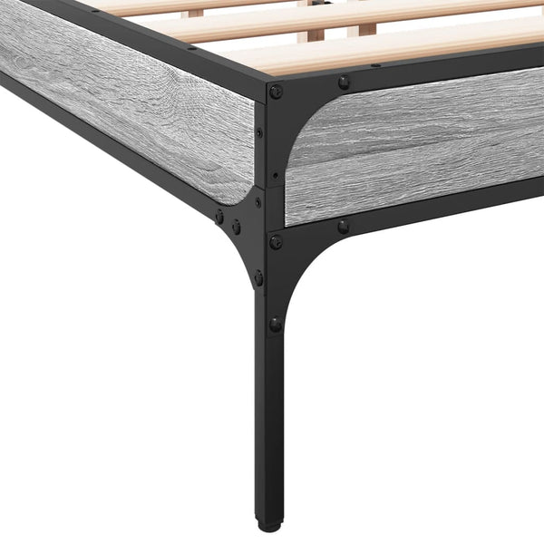 vidaXL Bed Frame Grey Sonoma 150x200 cm Engineered Wood and Metal