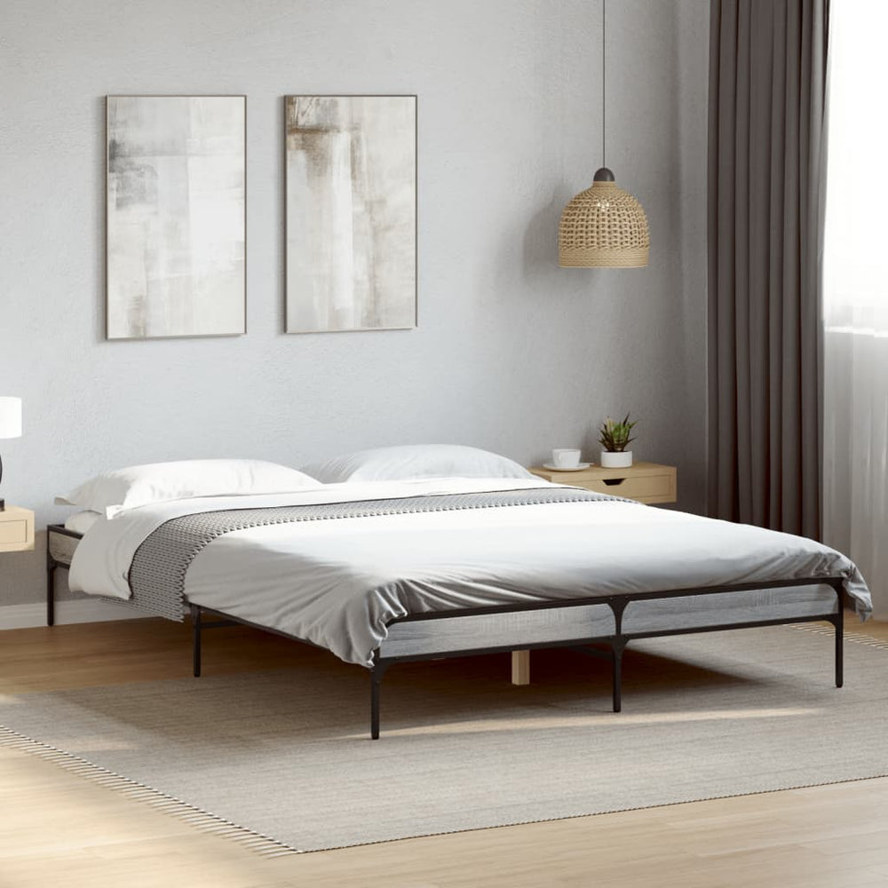 vidaXL Bed Frame Grey Sonoma 150x200 cm Engineered Wood and Metal