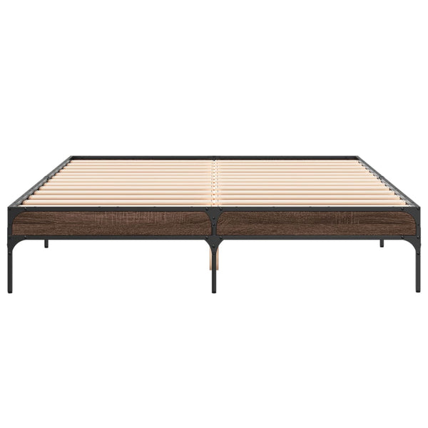 vidaXL Bed Frame Brown Oak Look 150x200 cm Engineered Wood Metal