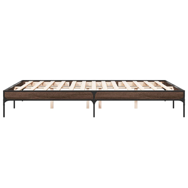 vidaXL Bed Frame Brown Oak Look 150x200 cm Engineered Wood Metal