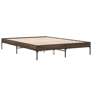 vidaXL Bed Frame Brown Oak Look 140x200 cm Engineered Wood Metal