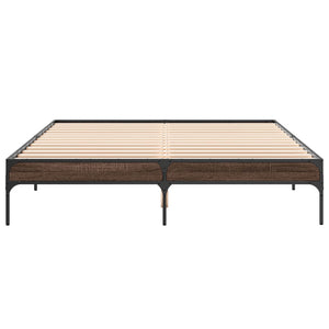 vidaXL Bed Frame Brown Oak Look 140x200 cm Engineered Wood Metal