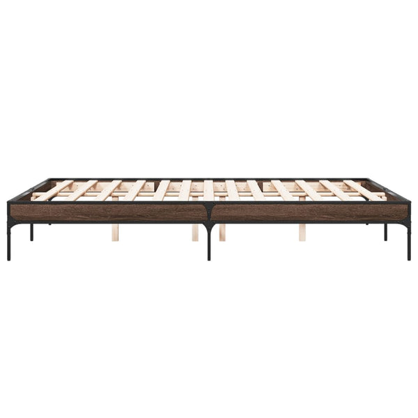 vidaXL Bed Frame Brown Oak Look 140x200 cm Engineered Wood Metal