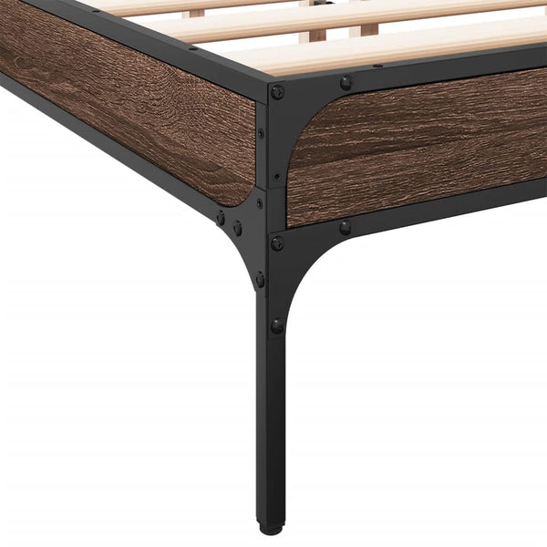 vidaXL Bed Frame Brown Oak Look 140x200 cm Engineered Wood Metal
