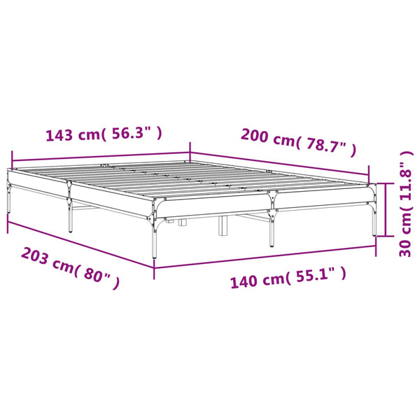vidaXL Bed Frame Brown Oak Look 140x200 cm Engineered Wood Metal
