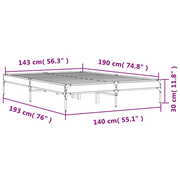 vidaXL Bed Frame Black 140x190 cm Engineered Wood and Metal
