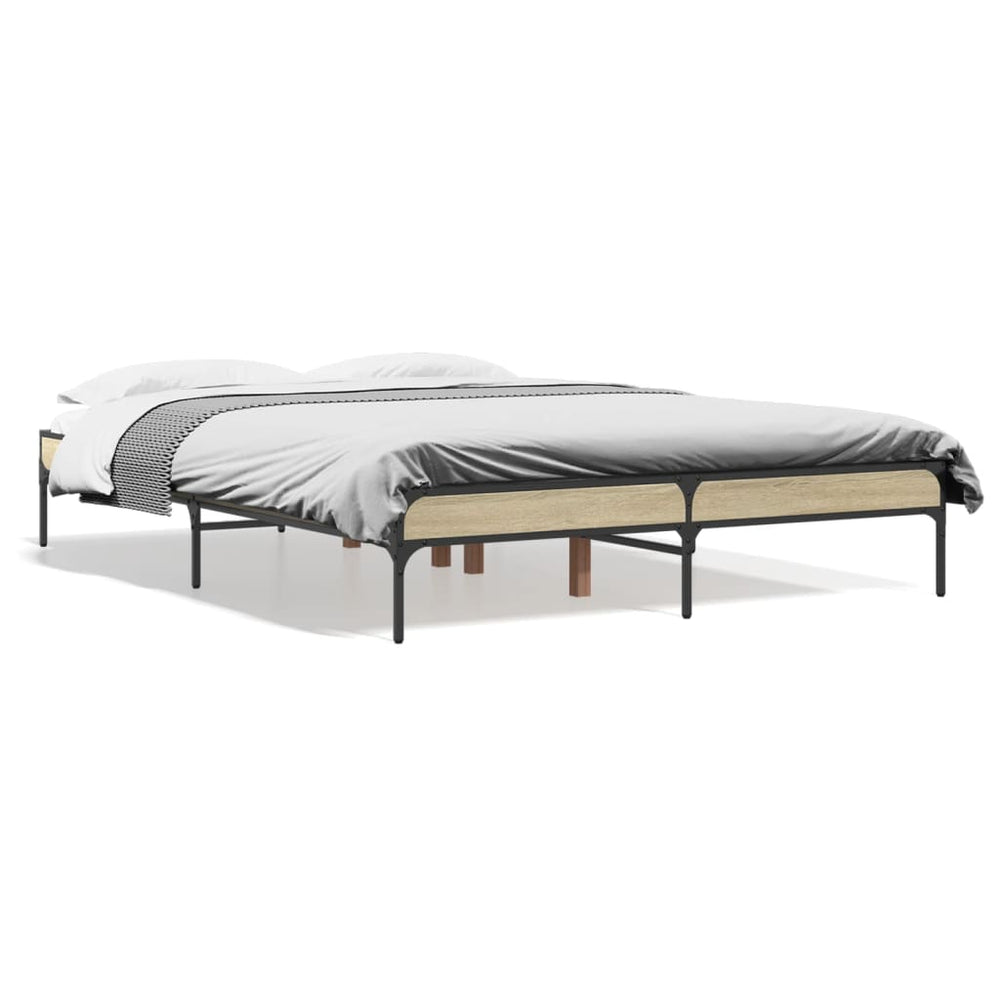vidaXL Bed Frame Sonoma Oak 140x190 cm Engineered Wood and Metal