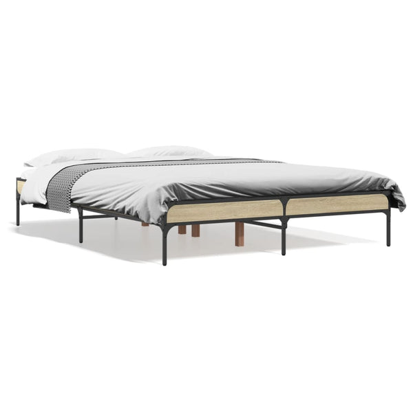 vidaXL Bed Frame Sonoma Oak 140x190 cm Engineered Wood and Metal