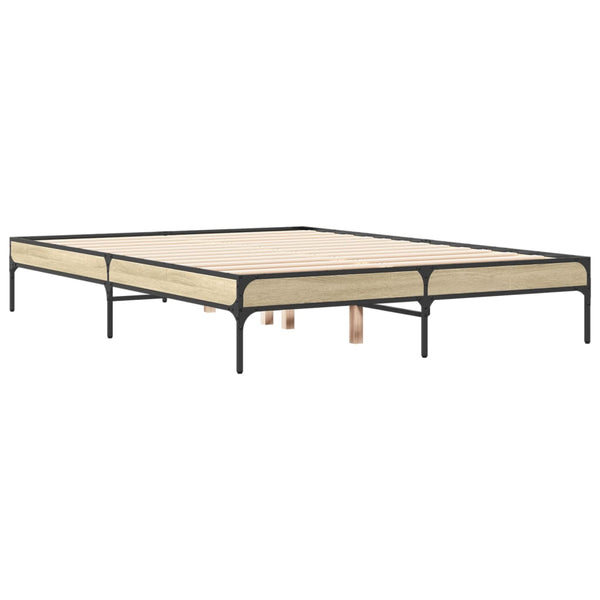 vidaXL Bed Frame Sonoma Oak 140x190 cm Engineered Wood and Metal
