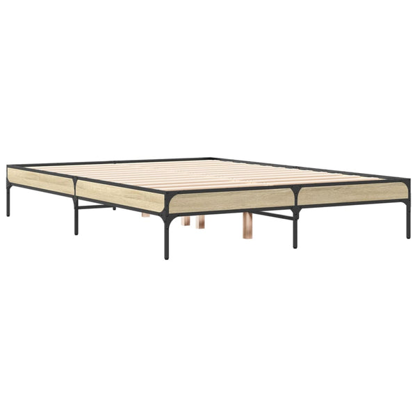 vidaXL Bed Frame Sonoma Oak 140x190 cm Engineered Wood and Metal