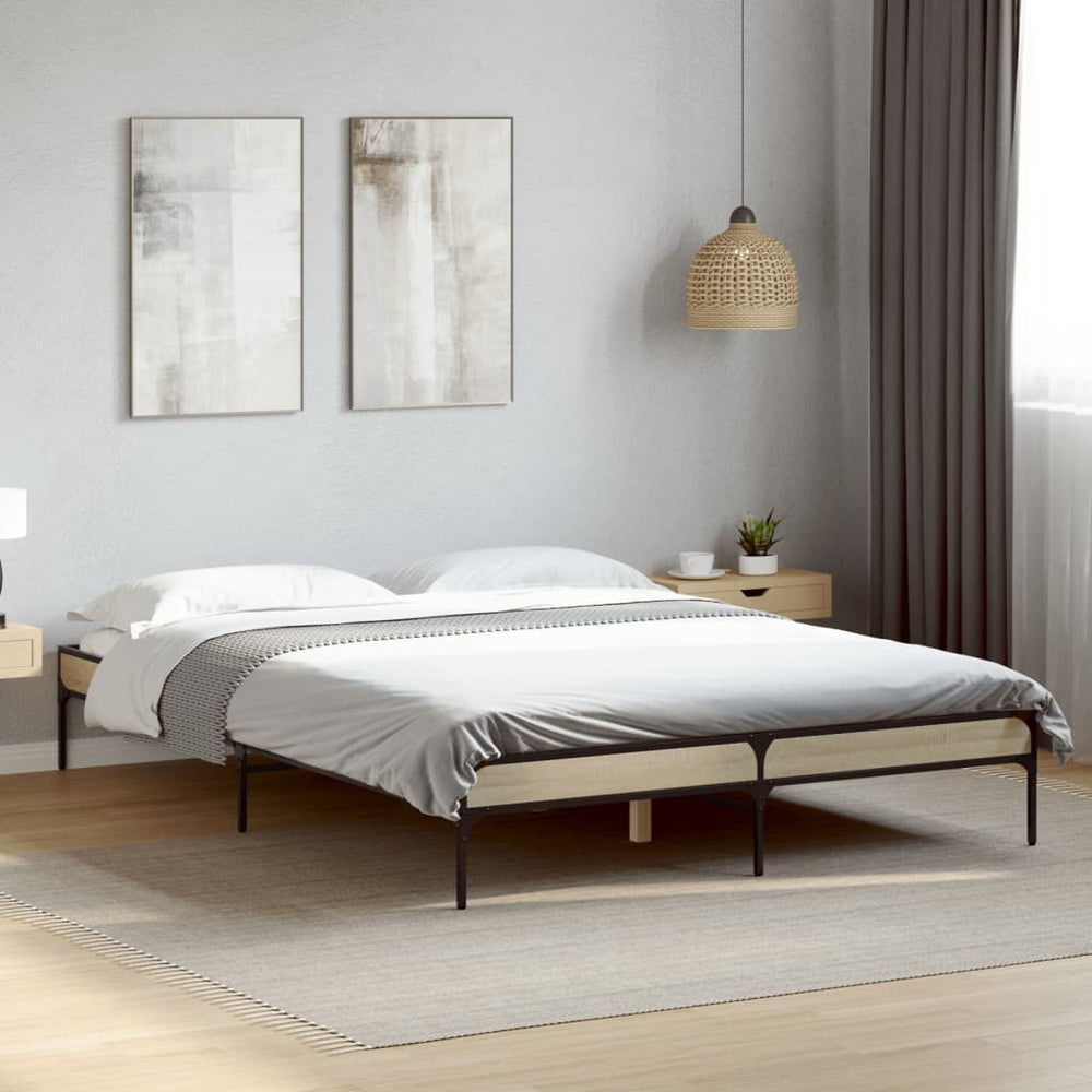 vidaXL Bed Frame Sonoma Oak 140x190 cm Engineered Wood and Metal