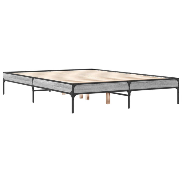 vidaXL Bed Frame Grey Sonoma 140x190 cm Engineered Wood and Metal