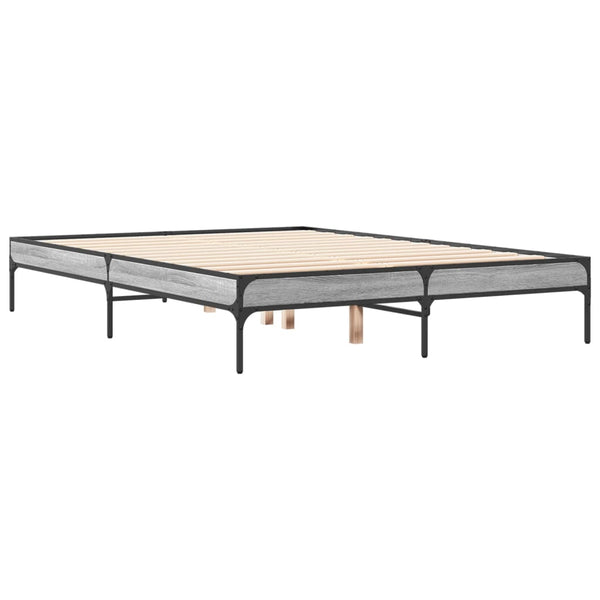 vidaXL Bed Frame Grey Sonoma 140x190 cm Engineered Wood and Metal