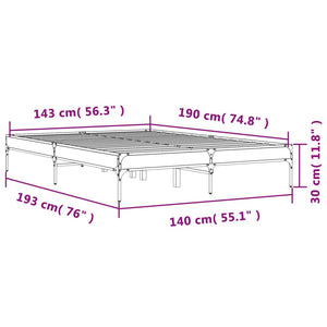 vidaXL Bed Frame Grey Sonoma 140x190 cm Engineered Wood and Metal