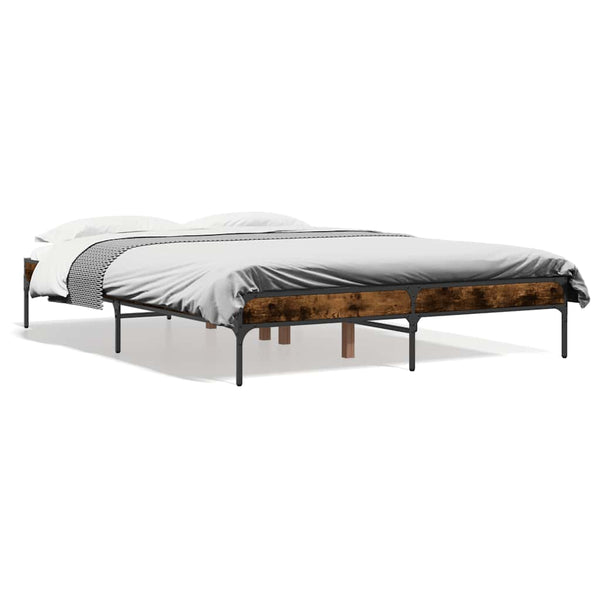 vidaXL Bed Frame Smoked Oak 135x190 cm Engineered Wood and Metal