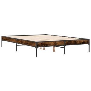 vidaXL Bed Frame Smoked Oak 135x190 cm Engineered Wood and Metal