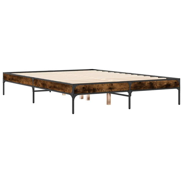 vidaXL Bed Frame Smoked Oak 135x190 cm Engineered Wood and Metal