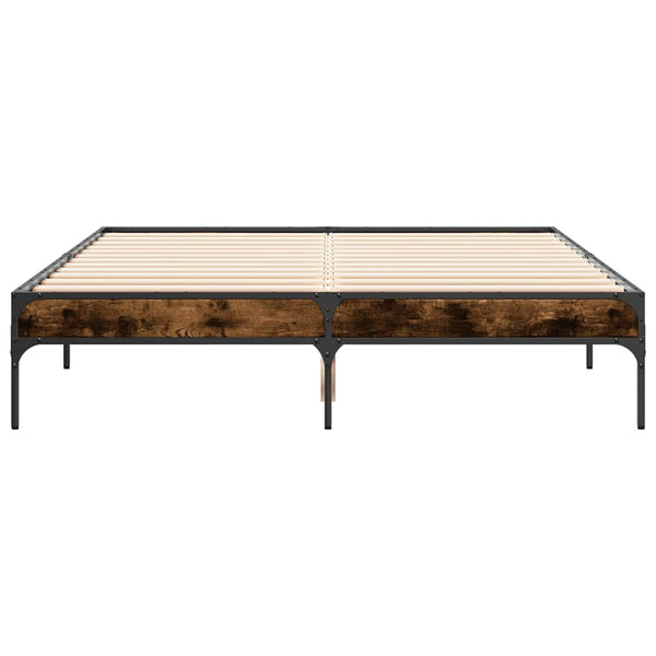 vidaXL Bed Frame Smoked Oak 135x190 cm Engineered Wood and Metal
