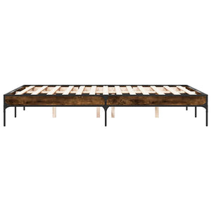 vidaXL Bed Frame Smoked Oak 135x190 cm Engineered Wood and Metal