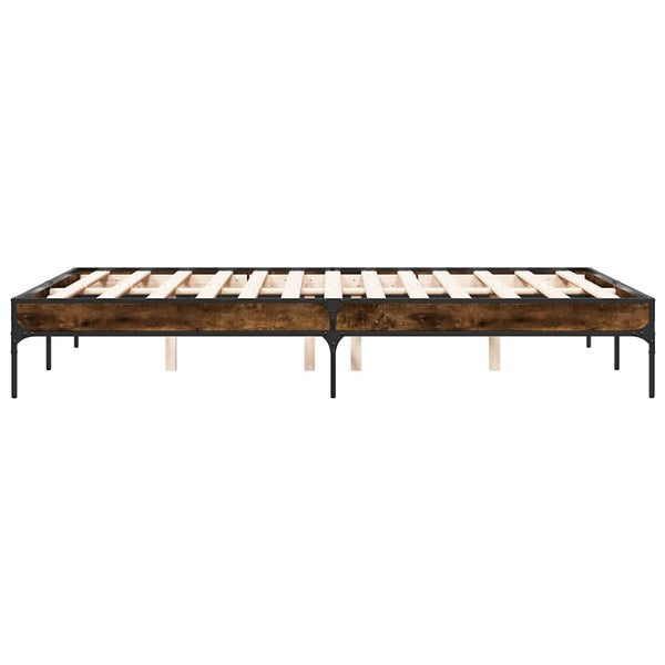 vidaXL Bed Frame Smoked Oak 135x190 cm Engineered Wood and Metal